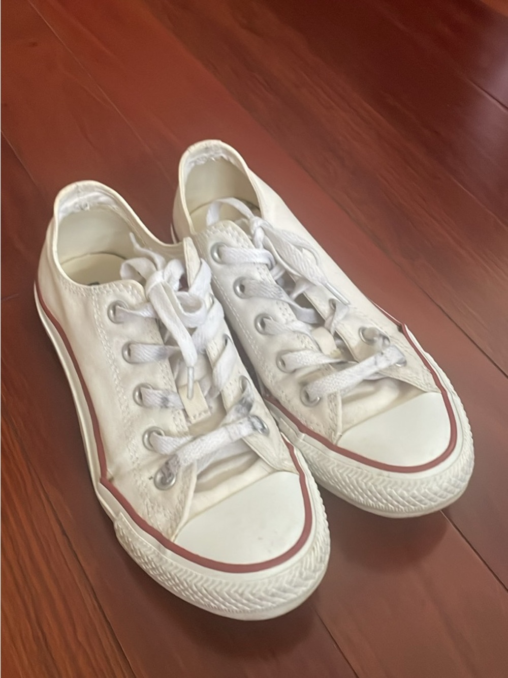 Classic White Low-Top Canvas Sneakers with Red Stripe